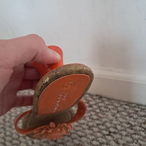 Vintage Y2K Kitten Heels Women's 7.5 No Boundaries Orange Flower Cork Preppy - Picture 9 of 11